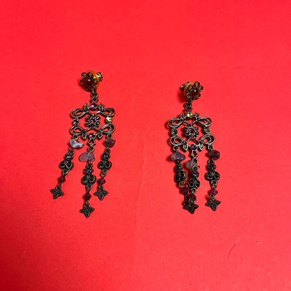 vintage dangly dark purple burgundy and bronze earrings 💜💛​​​​​​​​​​